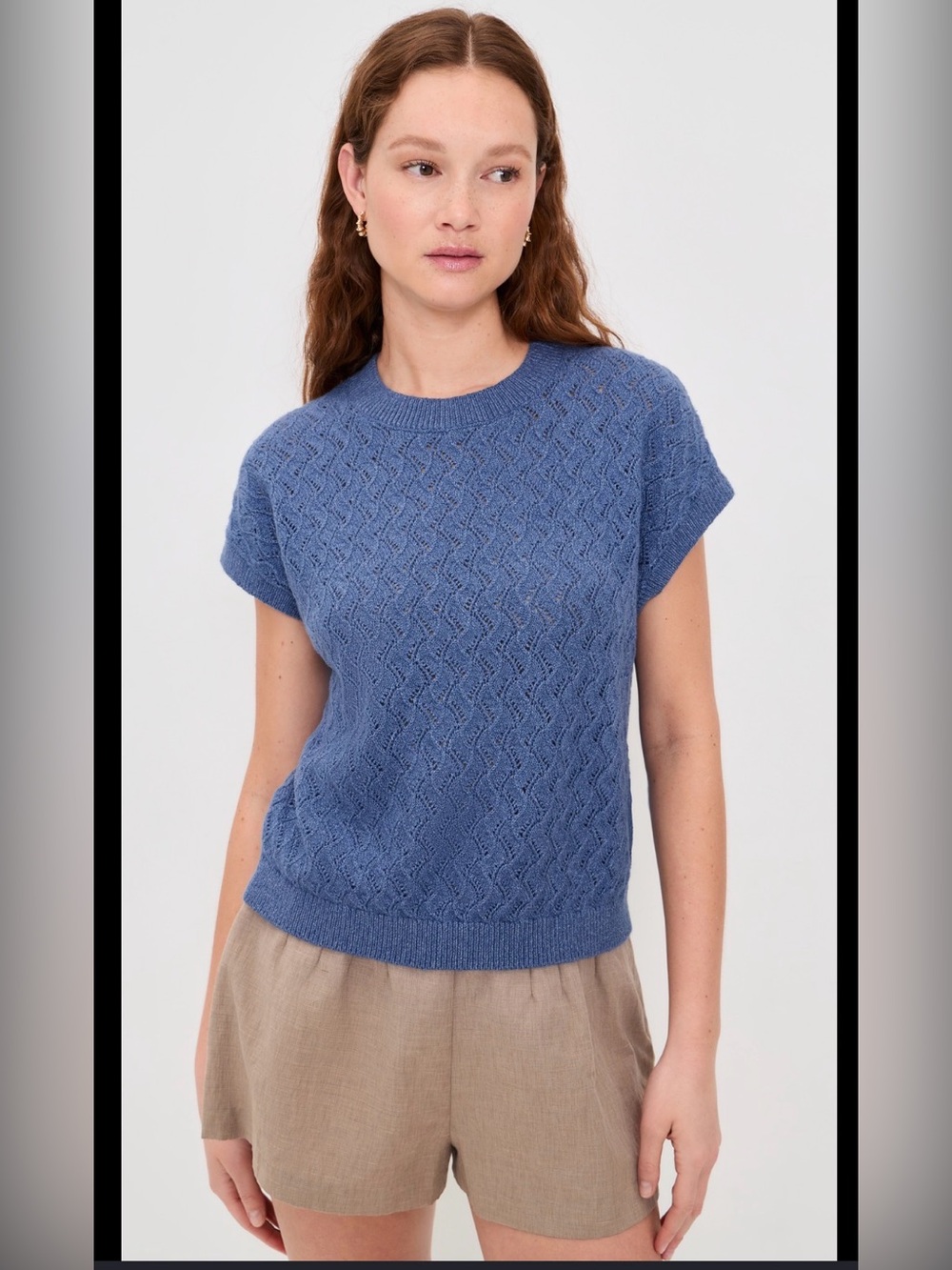 New With Tags Varley Manae Pointelle Knit Top Sz M
